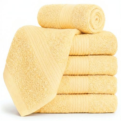 Ample Decor Yellow Washcloth Set of 5 - 100% Cotton, 600 GSM