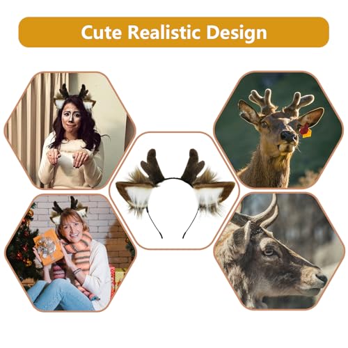 SIOTMERA Reindeer Antlers Headband Christmas Deer Costume Dark Brown One Size