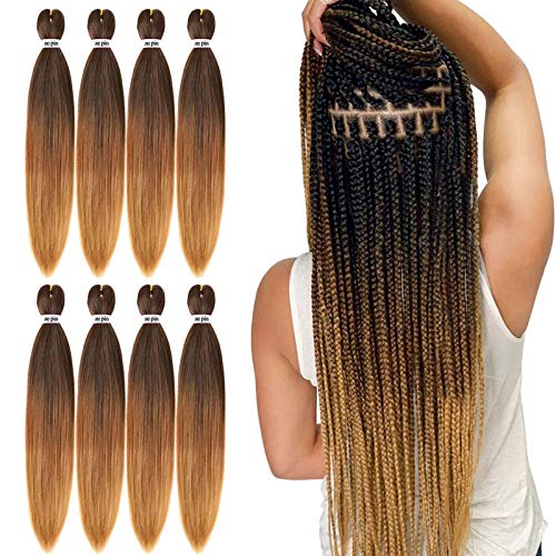 Zepin 30 Inch Pre-Stretched Braiding Hair - 8 Pack Synthetic Yaki Fiber (1B/30/27)