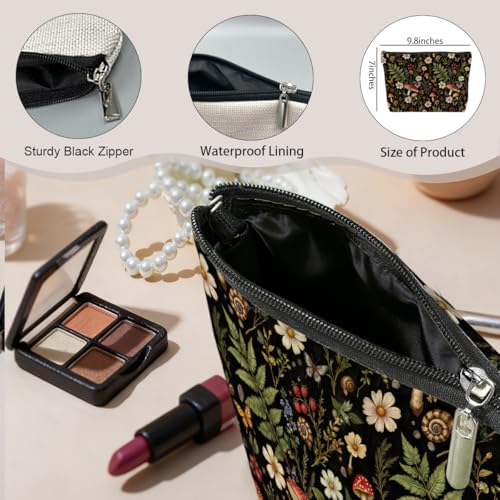 Forest Mushroom Dark Forest Makeup Bag by Jeilink — Cotton Linen Cosmetic Travel Pouch