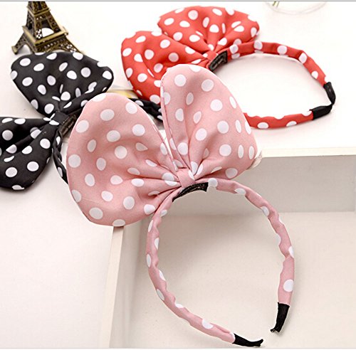 Satin White Jumbo Polka Dot Mouse Ears Headband Set - Red, Black & Pink
