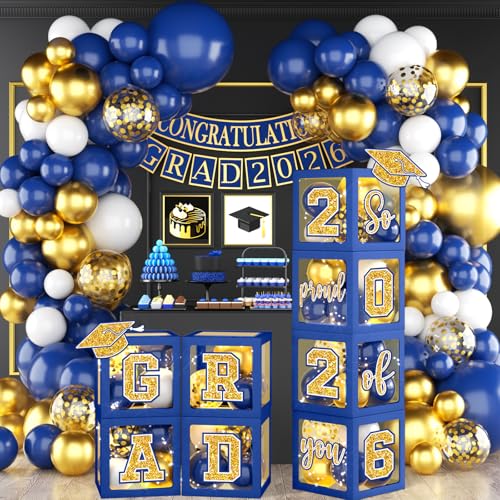 Class of 2026 Graduation Decorations Set - Blue & Gold Balloon Arch
