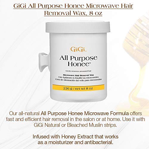 GiGi All Purpose Honee Microwave Wax ? Hair Removal Wax for Face, Legs, Arms & Body, Professional At-Home Waxing, Honey Formula, 8 oz
