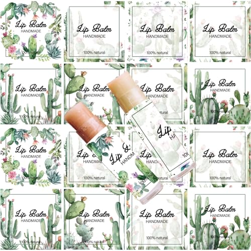 CRASPIRE Cactus Themed Lip Balm Stickers - 80 Waterproof Labels for Tubes, Model Cactus-043