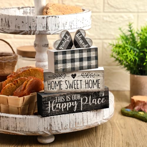 Moucuny 4-Piece Farmhouse Black & White Wooden Signs Set