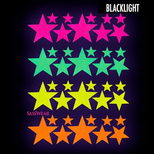 Sasswear Neon Star Body Stickers - 40 Pack for Raves & Glow Parties
