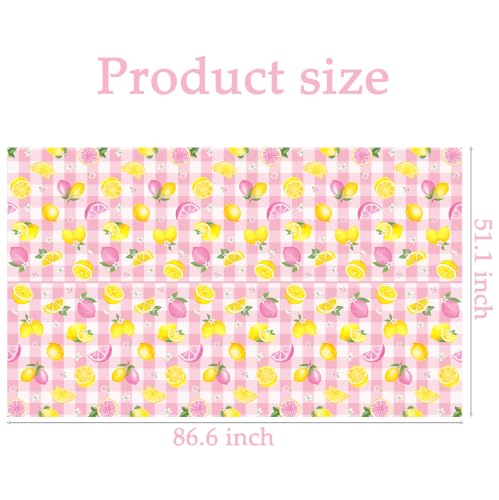 2-Pack Pink Plaid Lemon Tablecloths | Waterproof Floral Print