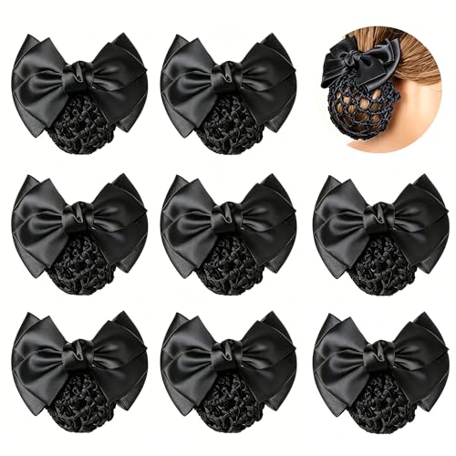 TXIN 9-Piece Black Satin Bow Barrette Clip Set for Women