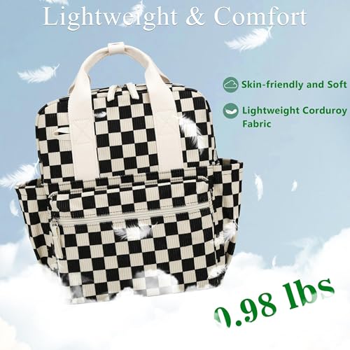 Corduroy Kids Backpack for Preschool & Kindergarten - Small, Black Checker