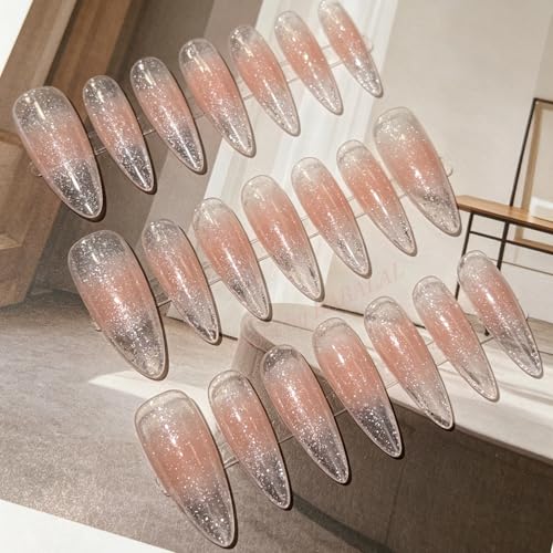 BABALAL Extra Long Stiletto Glitter Press-On Nails - Pink & Nude, 24Pcs, Model BNDa01-03