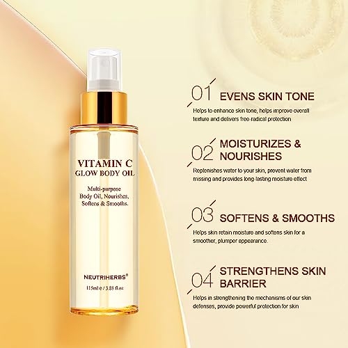 Neutriherbs Rosehip Oil - Vitamin C Body Oil for Even Skin Tone, 3.88 fl oz