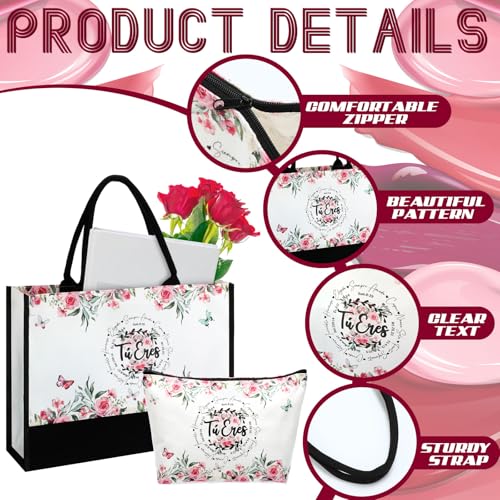 Inspirational Floral Bible Verse Tote & Makeup Bag Set for Women