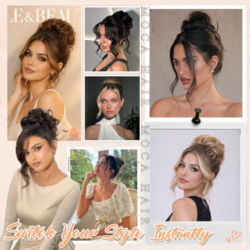 Light Brown 2PCS Messy Bun Hair Pieces for Women Synthetic Hair Extensions