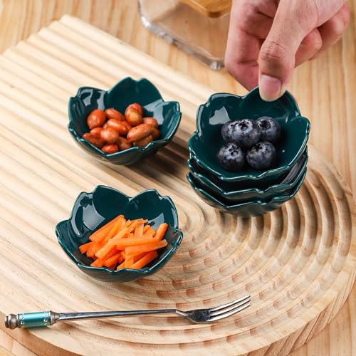 Dark Green Cherry Blossom Dish Set - 5 Cute Ceramic Plates