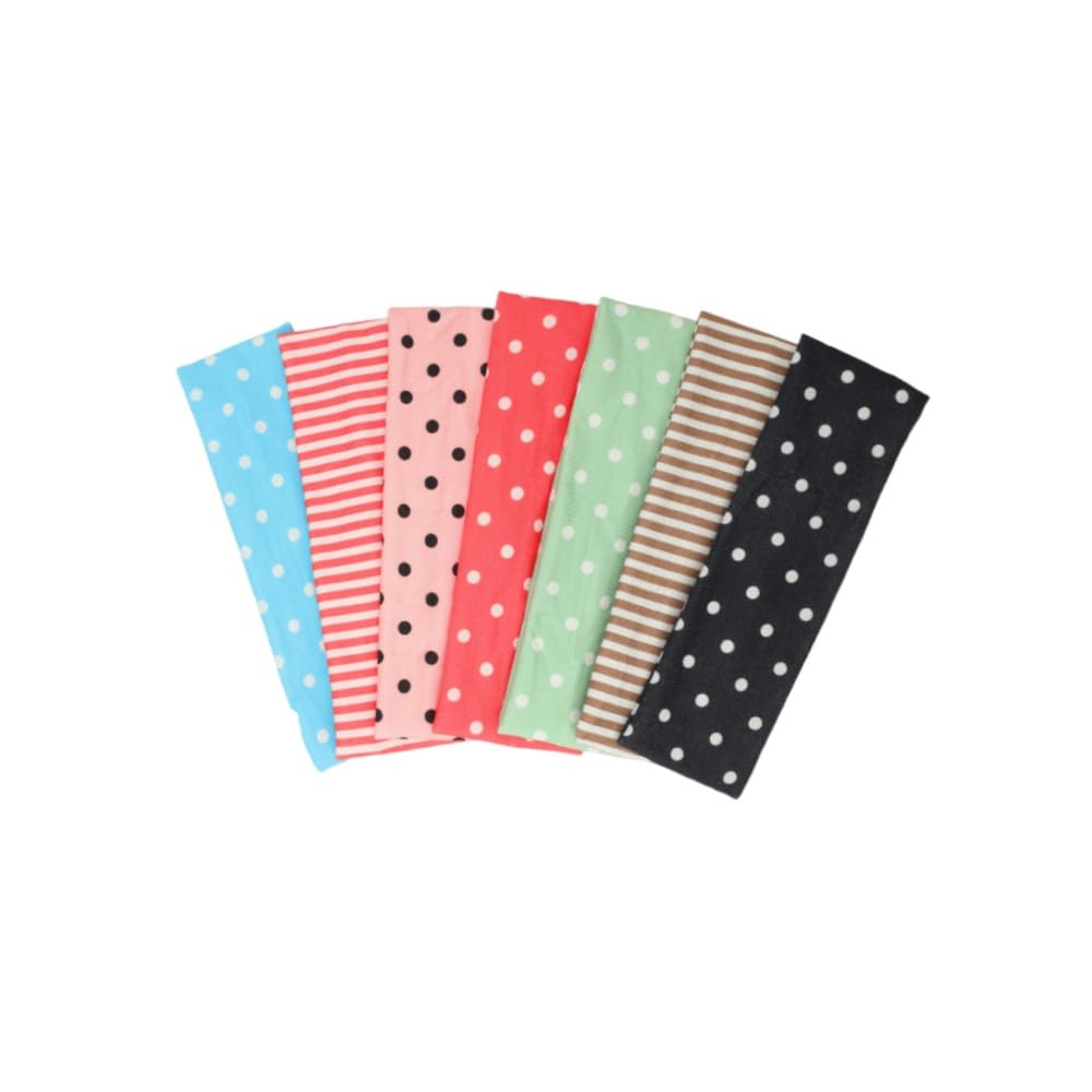 Anvnkl Stripe Headbands for Women 7 Pack Non Slip Soft Fabric Elastic for Girls Daily Cute Hairbands,Women's Fashion Headbands Polka Dot Headband