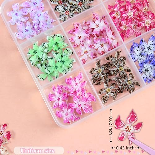 Pink Flower Nail Charms 120pcs Hawaii Hibiscus Nail Rhinestones for Summer Nail Art