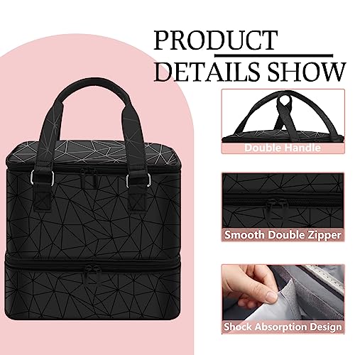 FCQQYWZ Nail Polish Organizer Case - Holds 42+ Bottles (15ml/0.5 fl.oz) and 1 Nail Lamp, Upgraded Double-layer Nail Polish Carrying Case Nail Storage Bag with Handles (Black)