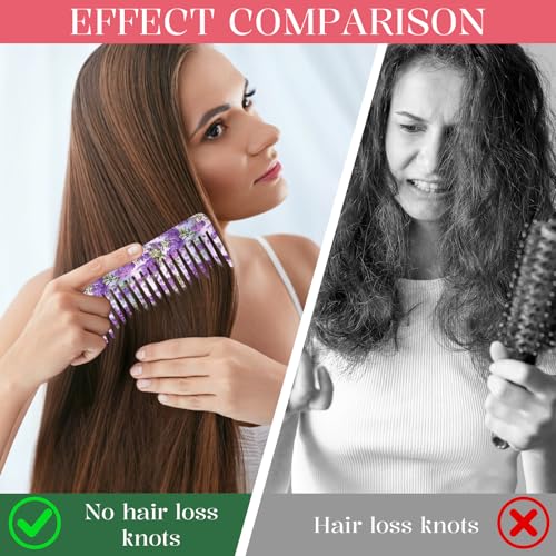 GABraden 2PCS Wide Tooth Comb Set Purple Lavender – Detangling Hair Combs for Wet & Dry Hair