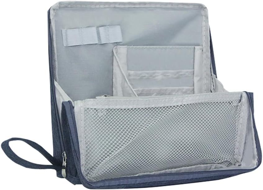 Compact Makeup Bag - Waterproof Cosmetic Organizer with Divider & Brush Holder | Portable Travel Case in Black