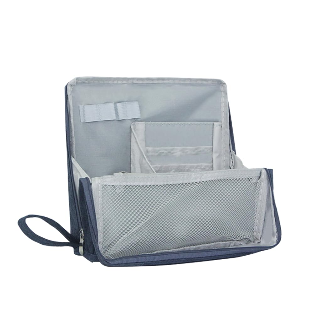 Geelraqaly standing Makeup Bag, Compact Yet Spacious Cosmetic Organizer, Waterproof Toiletry Bag with Divider, Brush Holder, Upright Design & Phone/Mirror Holder, Portable Travel Case,blue