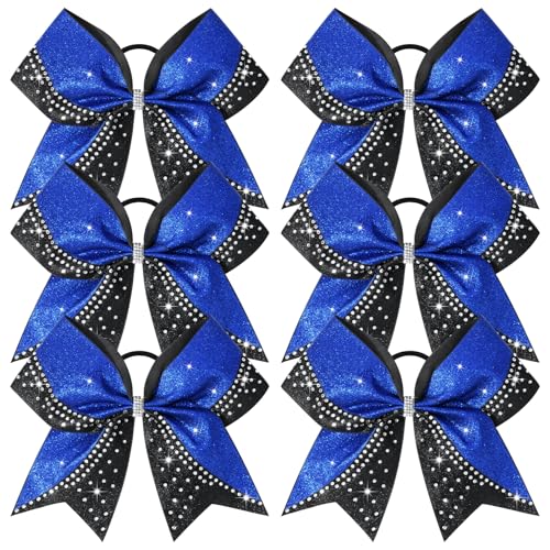 6PCS Glitter Cheer Bows for Cheerleading - Rhinestone Hair Accessories