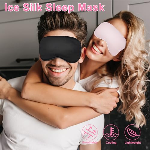 Cavoilu Cooling & Heated Eye Mask - 2 Packs (Black & Pink) for Sleep