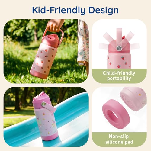 Mommore 12oz Kids Insulated Water Bottle with Straw Lid - Leakproof & Durable
