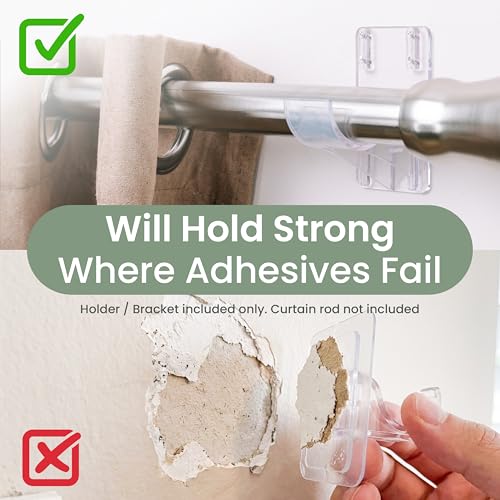Heavy Duty Wall-Mount Curtain Rod Holders (8 Pack) - No Adhesive, 5X Stronger, Fits 1.25" Rods