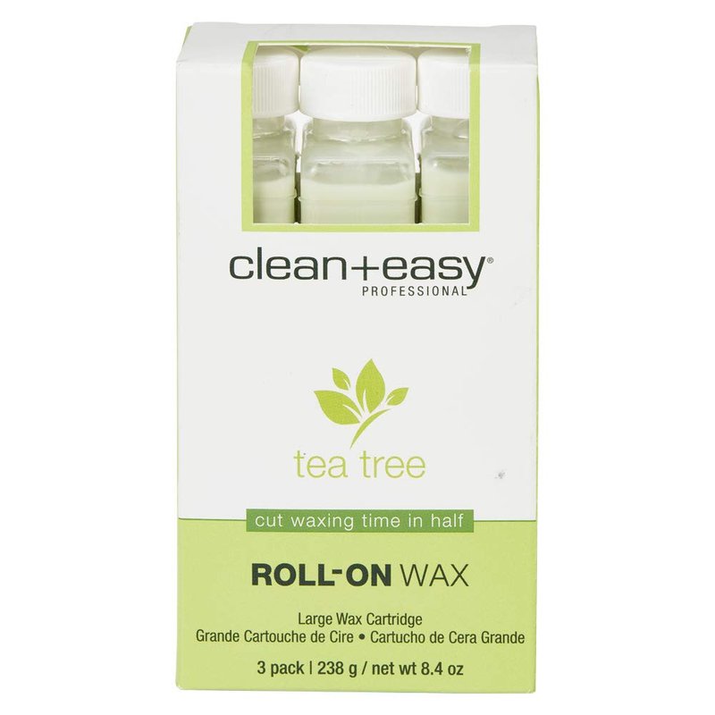 Clean + Easy Tea Tree Roll On Wax – Large, Soft Wax Refill Cartridge for Hair Removal on Sensitive Skin, Legs & Body, 3 Pack
