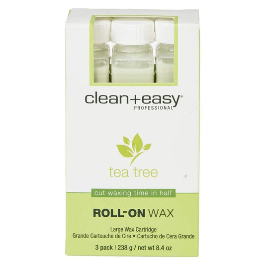 Clean + Easy Tea Tree Roll On Wax – Large, Soft Wax Refill Cartridge for Hair Removal on Sensitive Skin, Legs & Body, 3 Pack