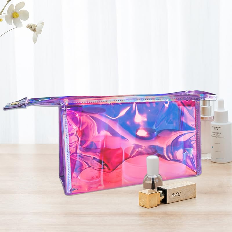 Pink Transparent Laser Cosmetic Bag - Iridescent Holographic PVC Makeup Organizer (10PCS)