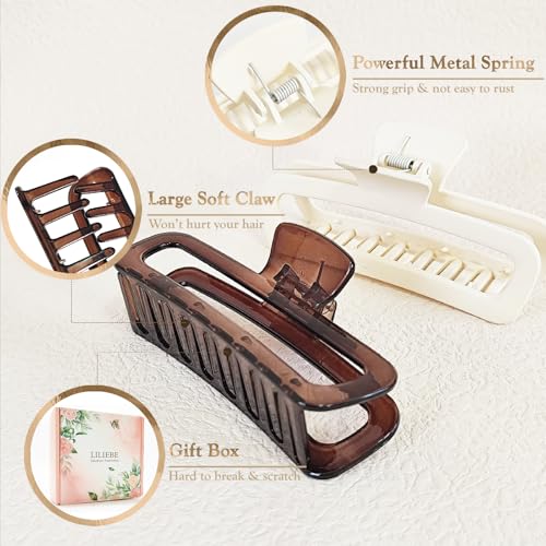 LILIEBE 5” Large Claw Hair Clips for Thick Hair, 4-Pack, Strong Hold, Unbreakable Stylist Clips for Women & Girls