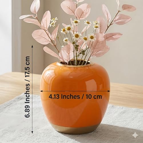 Modern Orange Ceramic Vase | 6.89 Inch Glossy Finish for Home Décor
