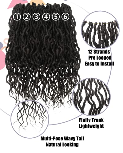 Goddess Faux Locs Crochet Hair 24 Inches 6 Packs Natural Black Wavy Dreadlocks