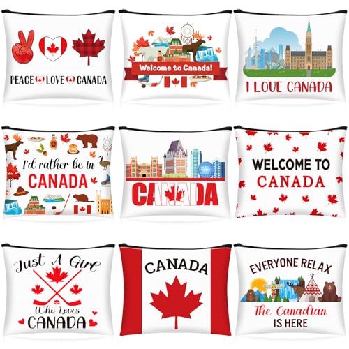 Canada Cosmetic Bag Set - 9 Pcs Souvenir Makeup Pouches for Girls Women Travel
