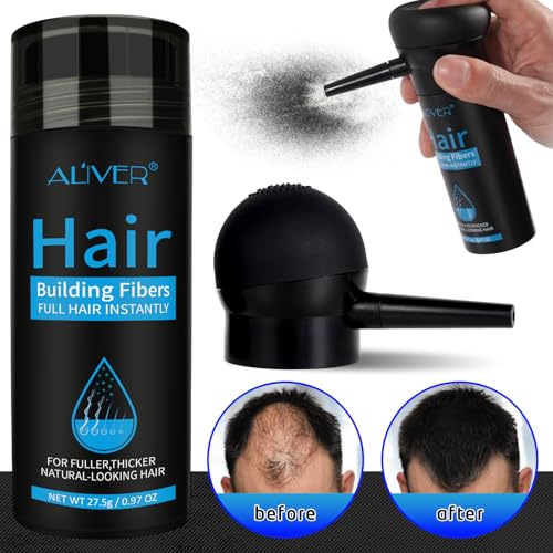 ALIVER Hair Building Fibers for Thinning Hair, Black, 27.5g with Applicator
