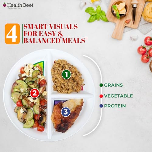 Health Beet Mediterranean Portion Control Plate - 3 Sections for Balanced Meals