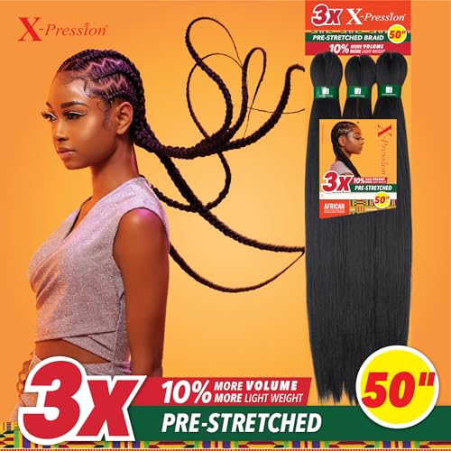 Sensationnel X-Pression Pre-Stretched Braiding Hair 50-inch - 1B Off-Black
