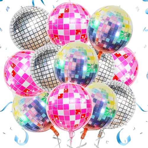 12PCS 22" Pink Silver Disco Balloons - 70s 80s 90s Party Decor