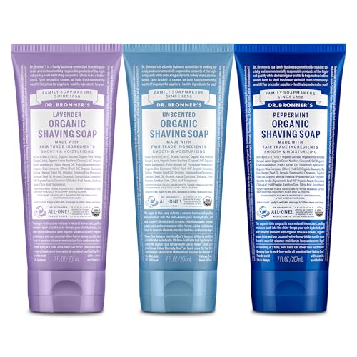 Dr. Bronner's - Organic Shaving Soap (7 oz, 3-Pack, Variety Pack) Lavender, Baby Unscented, & Peppermint - Certified Organic, Sugar & Shikakai Powder, Moisturizes, Use on Face, Underarms, & Legs