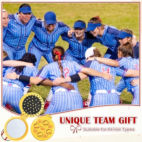 12 Pcs Softball Mini Hair Brush with Mirror – Folding Travel Hairbrush Set
