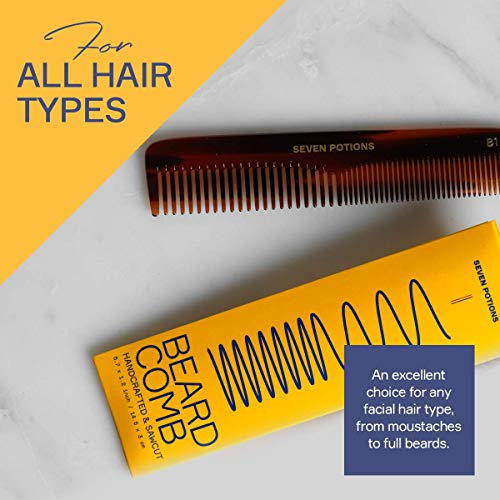 Seven Potions Handmade Beard Comb - Cellulose Acetate Dual-Tooth 5.7 Inch