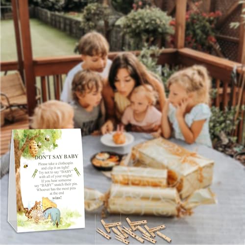 Winnie the Pooh Baby Shower Clothespin Game with 50 Mini Clips