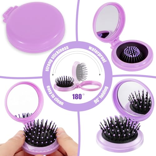 10-Piece Folding Pocket Hair Brush Set with Mirror, Travel Mini Comb