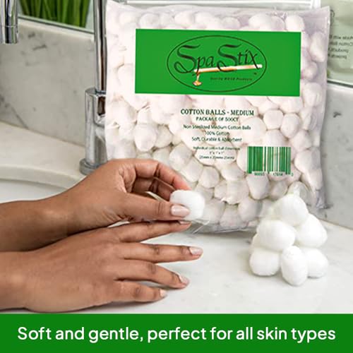 Spa Stix Medium Cotton Balls - 500 Count, Soft & Lint-Free
