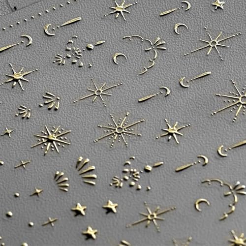 Gold Moon Star Nail Art Stickers - 3D Self-Adhesive Decals