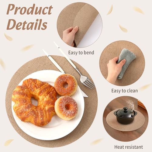 12 Pack 11.8 Inch Round Burlap Placemats - Heat Resistant, Non-Slip