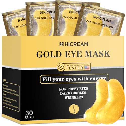 Hicream Gold Under Eye Patches - 30 Pairs Collagen & Hyaluronic Acid Anti-Aging Mask