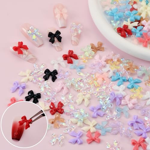 800 Pcs Bow Nail Charms Set - 4 Styles, 24 Colors with Tweezers