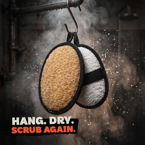 REBEL SCRUB CLUB Natural Egyptian Loofah Men 2-Pack - Exfoliating Shower Scrub Pads